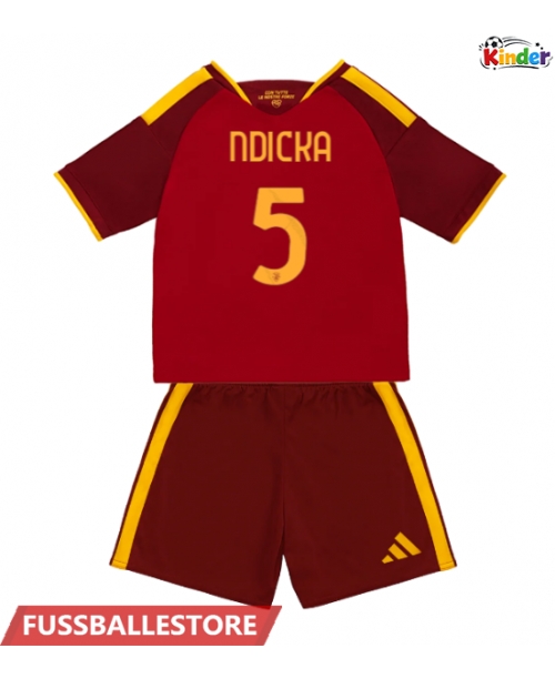 Günstige AS Roma Evan Ndicka #5 Heimtrikotsatz Kinder 2026-27 Kurzarm (+ Kurze Hosen)